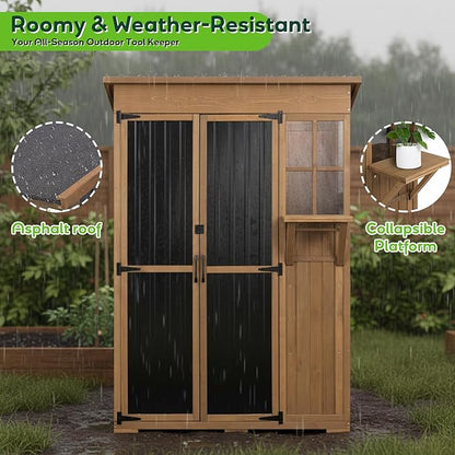 Large Outdoor Storage Cabinet Waterproof with Shelves, Outside Storage Shed Tall Backyard Cabinet with Fold-Out Table for Patio, Garage, Garden, Pool Accessories Storage, Black, 70.5"H x 51"L