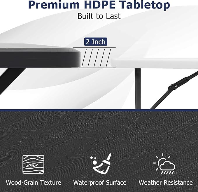 GYMAX Picnic Table, Picnic Bench Easy to Assemble w/All Weather Wood Grain Tabletop & Metal Frame, Picnic Tables for Outdoors Camping Backyard Deck Patio Poolside Dining Party