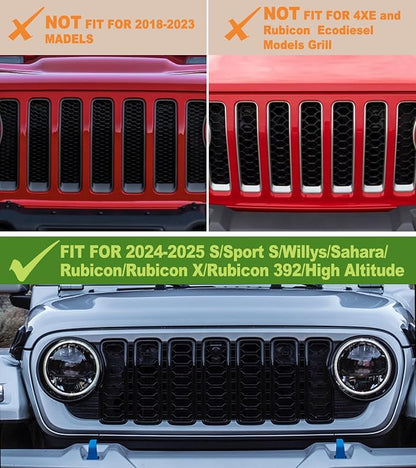 LED Grill Lights for Jeep Wrangler JL JLU Accessories 2024-2026, RGB | Direct-Snap Front Grille LED Accent Marker Lights, IP68 Waterproof, Enhanced Night Visibility, Raptor-Style Exterior Lighting