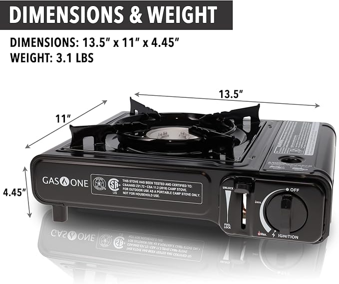 GasOne GS-1000 7,650 BTU Portable Butane Gas Stove Automatic Ignition with Carrying Case, CSA Listed