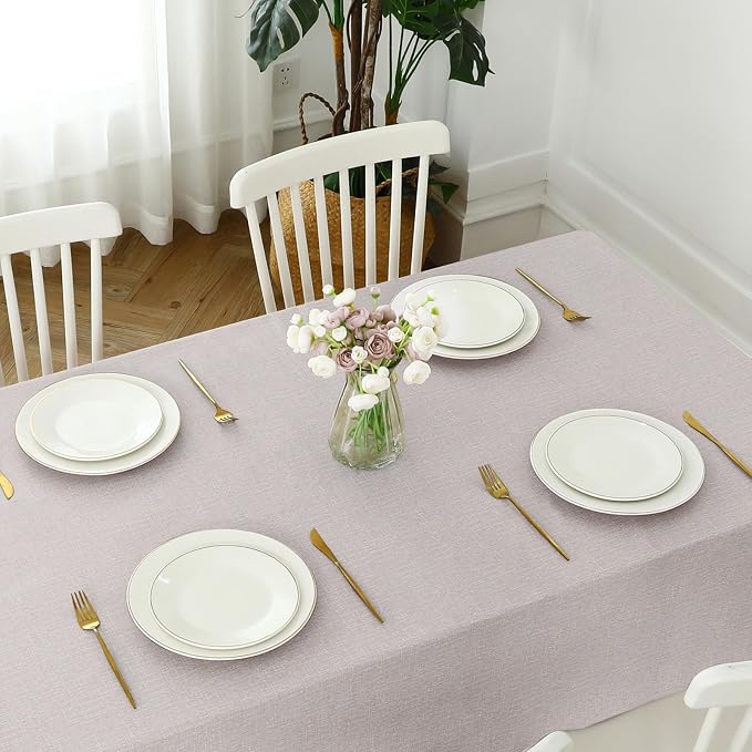 Romanstile 100% Waterproof PVC Tablecloth, Square Oil Spill Proof Stain Resistant Vinyl Table Cloth, Wipe Clean Plastic Table Covers for Kitchen/Dining/Parties - 54 x 108 Inch, Beige