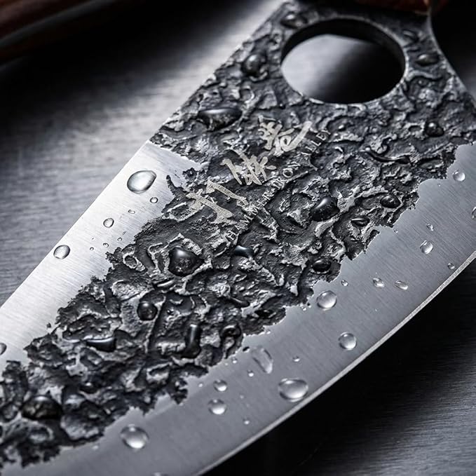 3PCS Butcher Knife Set, 7" Butcher Meat Cleaver, 7" Serbian Chef Knife and 6.5" Viking Knife, Hand Forged Kitchen Knife Set with Plastic Handle, Geat for Home, Camping, BBQ (Unique Finger Hole Design)
