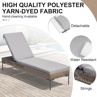 Crestlive Outdoor Chaise Lounge Cushions, 3 Years Fade Resistant Water Resistant Lounge Chair Cushion, 80''L x 23''W, Set of 2, Light Gray