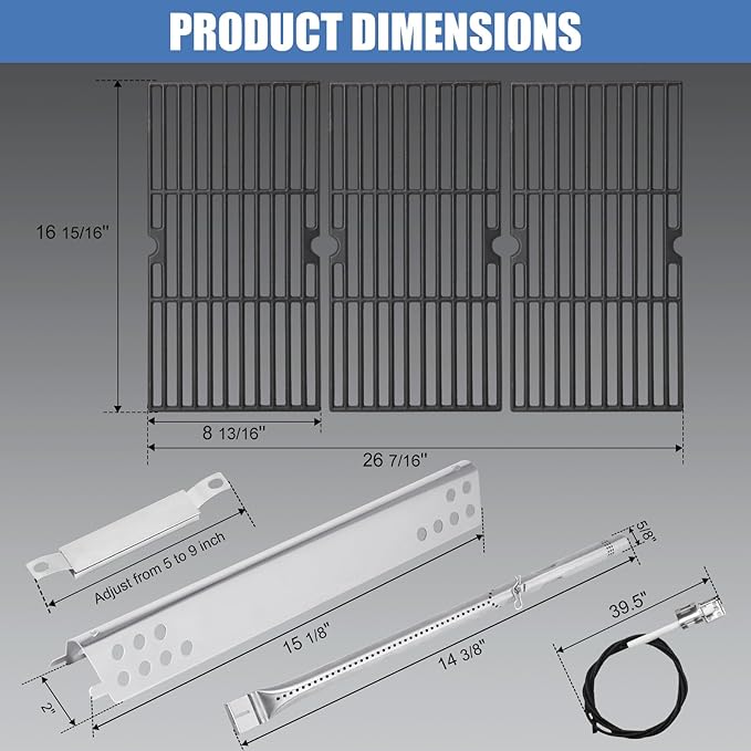 Criditpid Grill Replacement Parts for Charbroil Advantage 4 Burner 463344015, Grill Heat Plates, 463344015 Grates, Burners, Carryover Tubes and 463344015 Igniter for Char-Broil Advantage Grill Parts