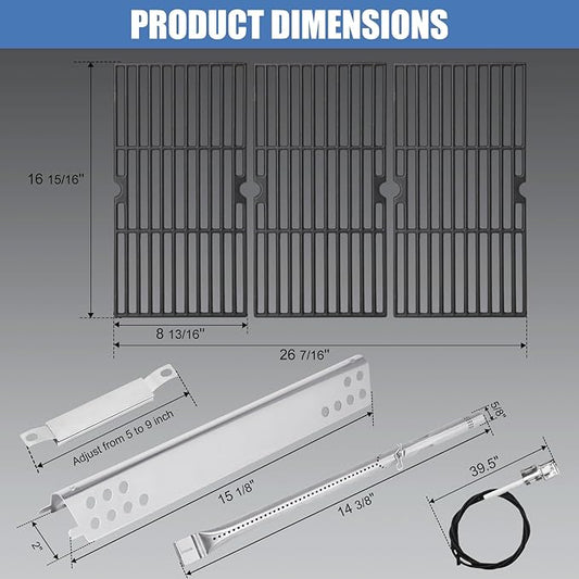 Criditpid Grill Replacement Parts for Charbroil Advantage 4 Burner 463344015, Grill Heat Plates, 463344015 Grates, Burners, Carryover Tubes and 463344015 Igniter for Char-Broil Advantage Grill Parts