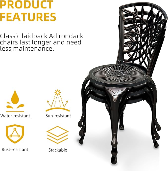 DWVO Outdoor Cast Aluminum Outdoor Chairs Set of 2, All-Weather Patio Dining Chair with Adjustable Feet for Balcony, Backyard, Deck, Garden, Hammered Bronze