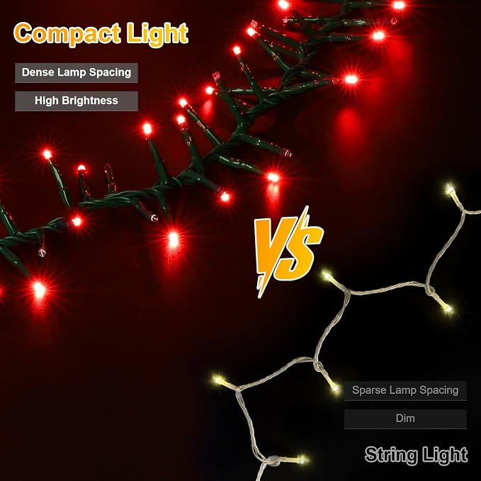 500 LED Red String Lights, 46ft 11 Modes Plug in Twinkle Fairy Lights, Waterproof Connectable Cluster Christmas Lights for Christmas Tree, Valentine's Day, Bedroom & Party Decor