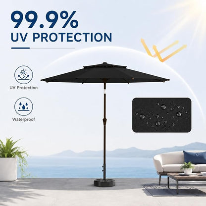 10FT Patio Umbrella, 2 Tier Outdoor Table Umbrella, Large Vented Market Umbrellas with Push Button Tilt and Crank, 8 Sturdy Ribs for Backyard, Deck, Pool, UPF50+ UV Protection