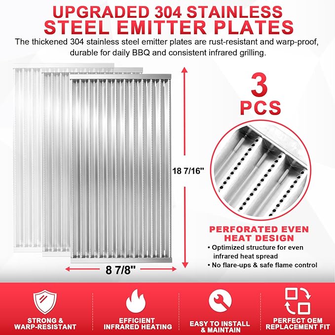 DcYourHome Stainless Steel Emitter Plates Replacement for Charbroil Commercial Tru-Infrared 463241013 463268008 463247009 463246909 463243911 463241313 463241314 463247109 466241313 Grill Parts,3-Pack