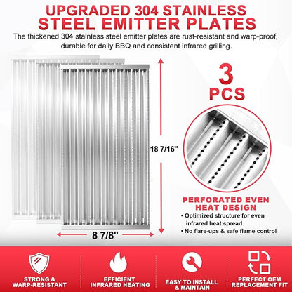 DcYourHome Stainless Steel Emitter Plates Replacement for Charbroil Commercial Tru-Infrared 463241013 463268008 463247009 463246909 463243911 463241313 463241314 463247109 466241313 Grill Parts,3-Pack