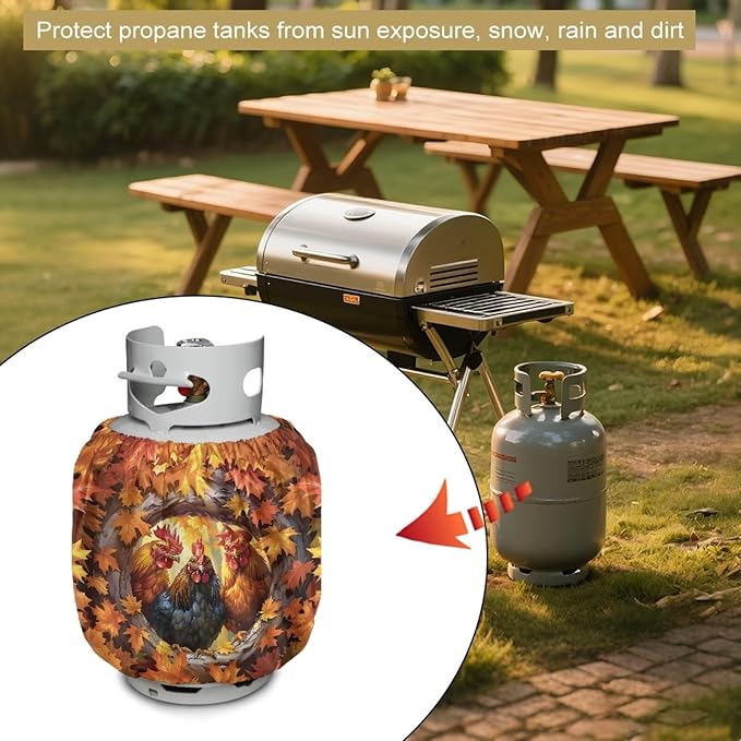 Chicken Print Propane Tank Cover 20lb Heavy Duty Gas Cover Fits Standard 20 lb Tank Cylinder Easily Slips onto Your Propane Tank Outdoor Grill Accessories
