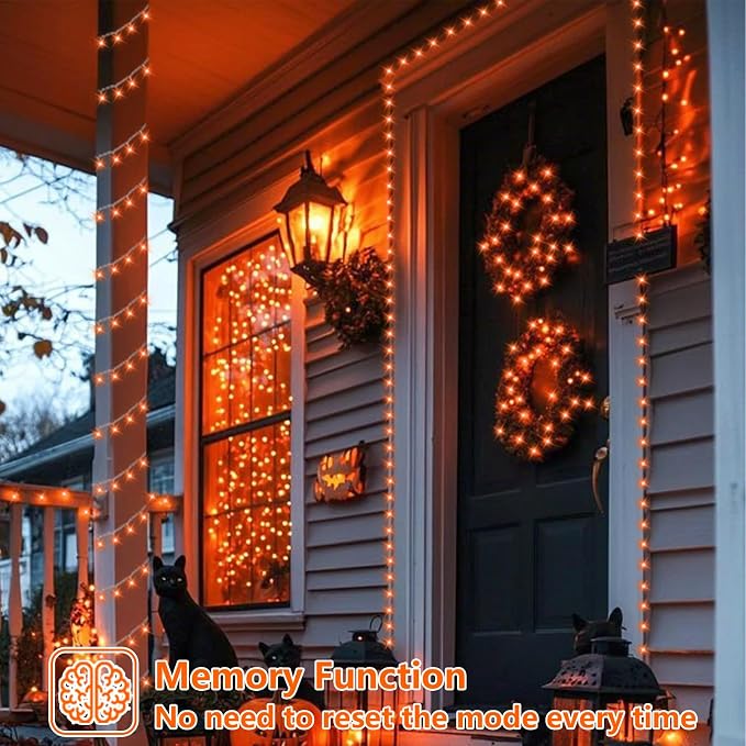 YEGUO 165ft 500 LED Orange Halloween String Lights, Clear Wire Christmas String Lights Indoor, 8 Modes Twinkle Tree Lights Plug in with Timer Memory.