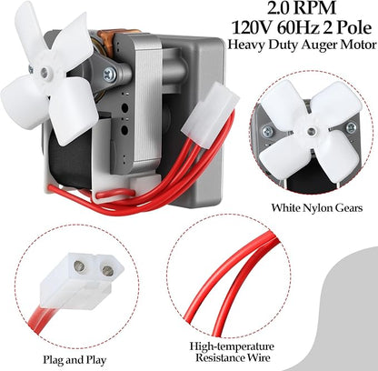 2.0 RPM Auger Motor Replacement Parts with Bushing and 2 Sets Shaft Nut & Bolt Wood Pellet Grill Smokers Barbecue Auger Motor Accessories AC120V 60Hz 2 Pole Universal Barbecue Feeding Gear