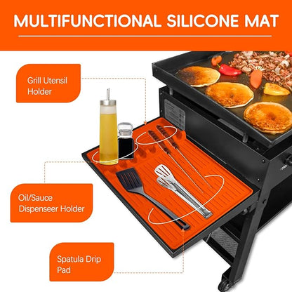 Silicone Griddle Tools Mat for Blackstone, Heat Resistant Spatula Mat, BBQ Grill Tool Rest, Silicone Grill Pad，Blackstone Griddle Accessories for Kitchen, Cooking & Countertop (Orange)