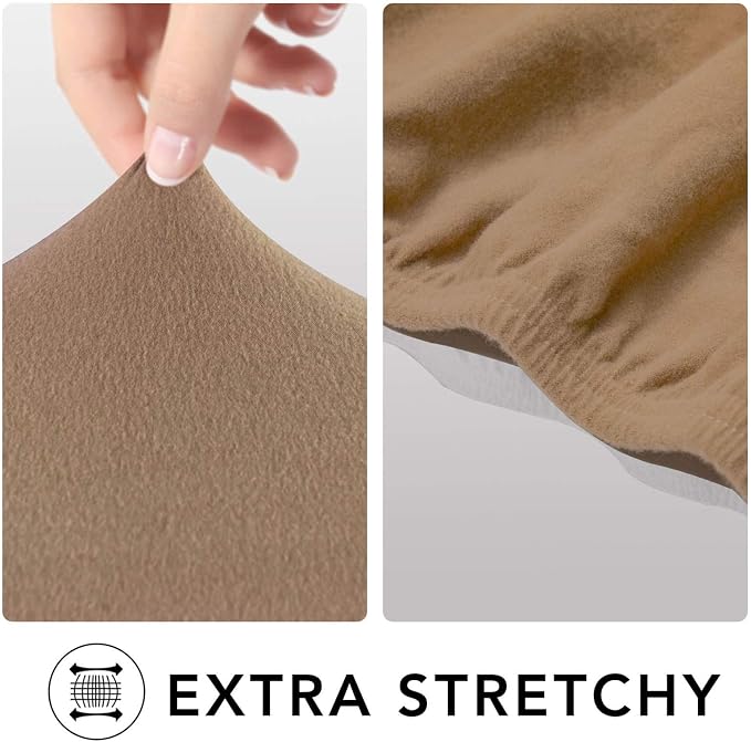 PureFit Stretch Couch Covers for Sofa 4 Seater Slipcovers Camel | 1-Piece Sofa Cover Washable Soft Couch protector, Couch Slipcover with Non Skid Foam and Elastic Bottom for Kids, Dogs