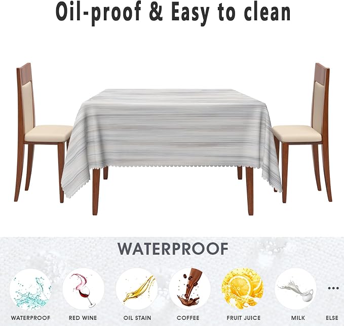 Gray Striped Table Cloth for Square White Vintage Grain Retro Texture Washable Table Cover 60x60 Inch Polyester Stain Resistant Cloth Table Cover for Home Restaurant Picnic Camping BBQ