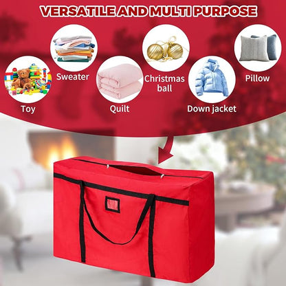 Christmas Tree Storage Bag, Fits Up 4 Ft / 5 Ft Tall Artificial Trees-Heavy Duty Holiday Storage Box with Durable Reinforced Handles & Zipper & Pocket- 600D Oxford Tree Storage Container, Red