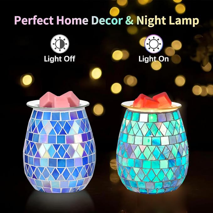 Dicimi Electric Wax Warmer, Mosaic Glass Scented Wax Melt Lamp with Night Light, Flameless Aromatherapy Melter for Home Decor, Unique Gift for Women Mom