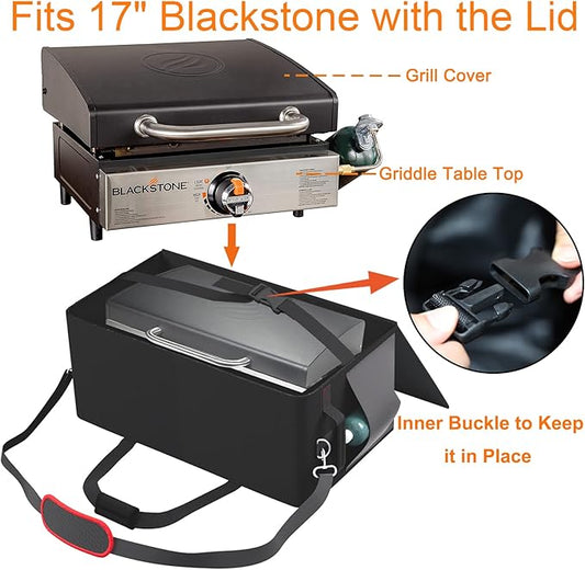17 Inch Griddle Cover Carry Bag for Blackstone 17 Inch Grill Table Top Griddle with Hood Lid, Fits Blackstone 17" Grill Griddle with Grill Cover Carrying Bag 600D Heavy Duty Water-Resistant