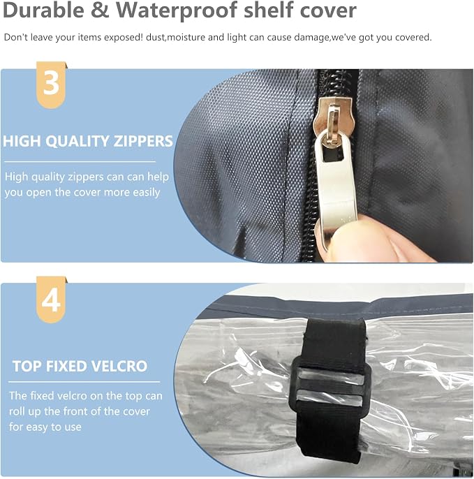 Waterproof Shelf Cover,600D Heavy Duty Dustproof Storage Wire Rack Covers,Outdoor Shelving Covers for Wire Shelves with Zipper 36''x14''x72'',Clear Front.