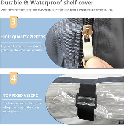 Waterproof Shelf Cover,600D Heavy Duty Dustproof Storage Wire Rack Covers,Outdoor Shelving Covers for Wire Shelves with Zipper 48''x18''x72'',Clear Front.