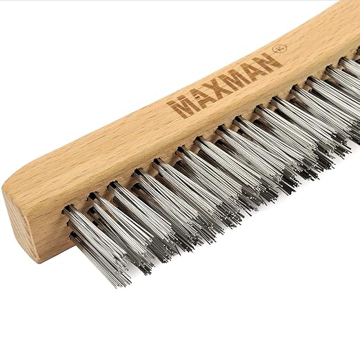 MAXMAN Wire Brush, Heavy Duty Stainless Steel Wire Brushes for Cleaning Rust, Grill Brush, Steel Brush for Paint Removal, Welding, Stiff Bristle Metal Brush with 14" Long Beech Handle, Large | Long Beech Handle, Large Size, Wire Brushes for Cleaning Ru...
