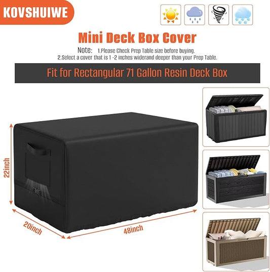 Kovshuiwe Outdoor Deck Box Cover, 600D Heavy-Duty Waterproof Oxford Cloth | Patio Deck Bin Container Boxes Covers Waterproof for 71 Gallon Patio Storage Bench Cover, Black(48" L x 20" W x 22" H)