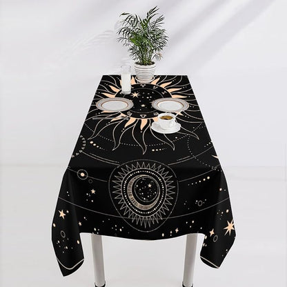 Vintage Tarot Moon Tablecloth Boho Mystical Crescent Cosmic Zodiac Star Galaxy Space Table Cloth Water Resistant Wipeable Table Cover for Picnic Party Holiday Kitchen Dinner Table 55"x55"