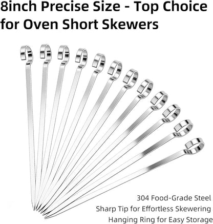 40PCS Kabob Skewers Flat Metal BBQ Barbecue Skewer 7" short Stainless Steel Shish Kebob Sticks Wide Reusable Grilling Skewers Set for Meat Shrimp Vegetable, Set of 40 with box (4.75inch 40PCS)