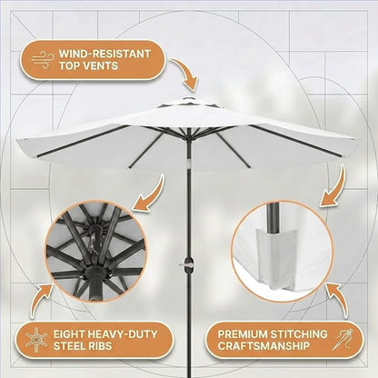 Greesum 9FT Outdoor Patio Umbrella, Table Umbrella for Yard, Market, Heavy-Duty Waterproof Pool Umbrella with 8 Sturdy Ribs, UV Protection for Beach, Deck, Garden, Backyard