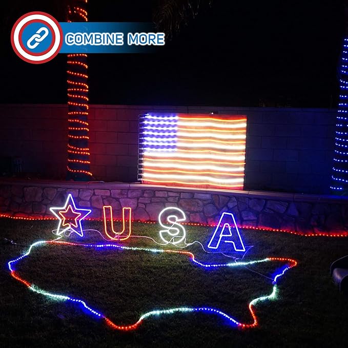Russell Decor Patriotic USA Flag Neon Sign Lights for Wall Decor Stars and Stripes Red White Blue (5 ft x 3 ft)