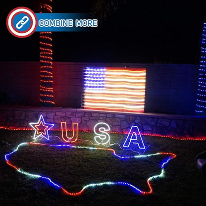 Russell Decor Patriotic USA Flag Neon Sign Lights for Wall Decor Stars and Stripes Red White Blue (5 ft x 3 ft)
