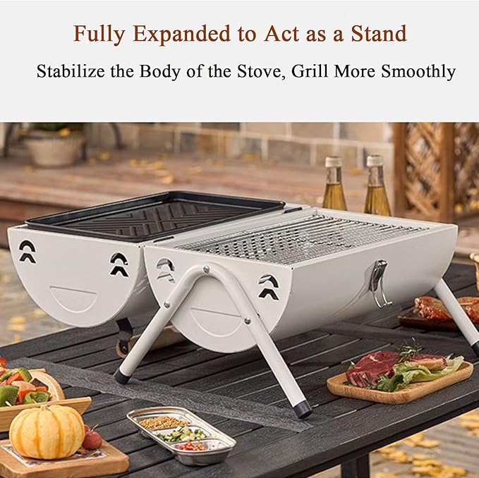 JATIBOSH Portable Charcoal Grill Small Cylindrical BBQ Grill for Outdoor Cooking Camping, Picnic, Garden, Travel BBQ Charcoal Grill Suitable for 2-4 People 38 * 38 * 25 cm