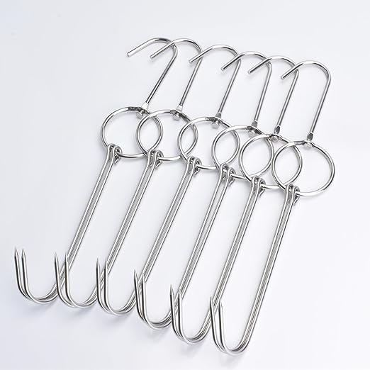 Alele 6PCS 12.5inch Double Meat Hooks,Stainless Steel Poultry Hook Roast Duck Bacon Shop Hook BBQ Grill Hanger Cooking Tools Accessories