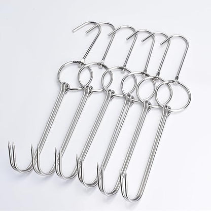 Alele 6PCS 12.5inch Double Meat Hooks,Stainless Steel Poultry Hook Roast Duck Bacon Shop Hook BBQ Grill Hanger Cooking Tools Accessories