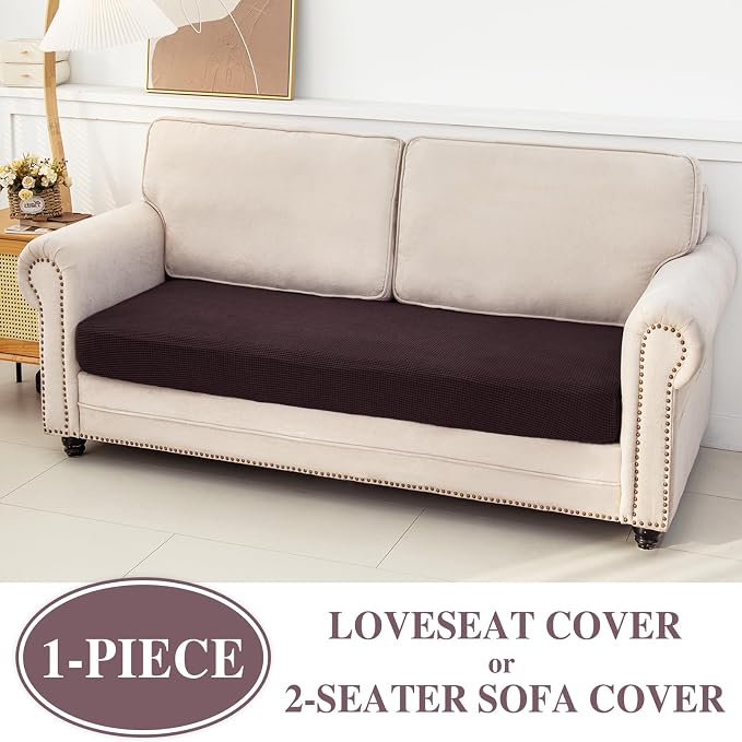 LA MEACK Couch Cushion Cover Loveseat Cover or 2 Seat Sofa Cover Washable Stretch Sectional Sofa Slipcover(1 Piece for Loveseat or Sofa 2-Seater, Brown)