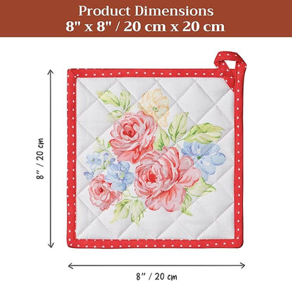 Maison d' Hermine Pot Holders 100% Cotton Heat Resistant Potholders 8" x 8" Hot Pads with Loop BBQ Cooking Baking Hotel Farmhouse Kitchen Handling Hot Pans Spring Summer (Pack of 1, Vintage Floral)