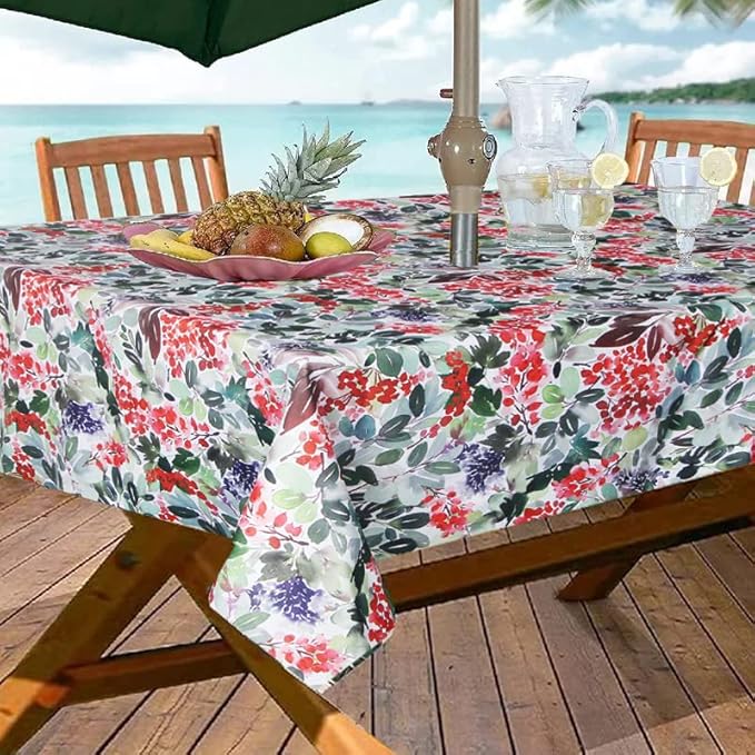 EHouseHome Outdoor Indoor 60x84 inch Round Tablecloth with Umbrella Hole and Zipper, Waterproof Zippered Patio Table Cloths, Spring/Summer Table Covers for Backyard Circular Table/BBQs/Picnic