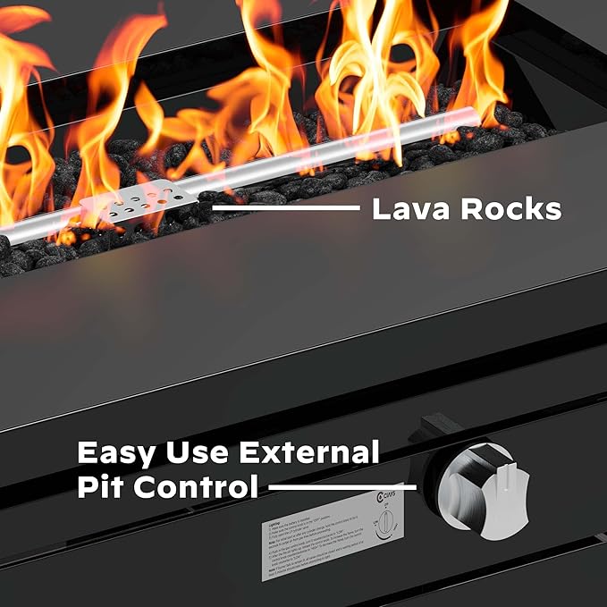 Ciays 42 inch Gas Fire Pit Table, with Steel Lid & Lava Rock, 60,000 BTU