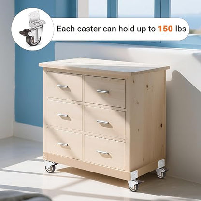 Nefish 2 Inch Side Mount Casters Wheels 12 Pack, L-Shaped Rubber Casters Wheels for Furniture, Plate Castors 2 X 4, Durable Heavy Duty Castor Wheels for Cabinet, Boxes, DIY, Desk, Table, Crib
