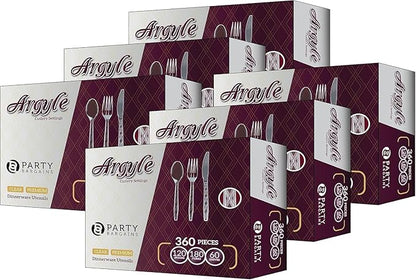 PARTY BARGAINS Argyle Settings Clear Plastic Cutlery Set 2160‑Piece – 1080 Forks, 720 Spoons, 360 Knives – Heavy‑Duty Disposable Utensils for Parties, Weddings, Buffets, BBQs & Catering – BPA Free