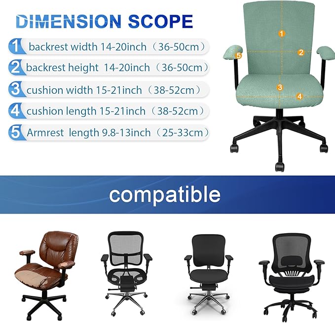Tallew 4 Pcs Office Chair Covers Stretchable Armrest Seat,XL,Pea Green | Universal Fit Office Desk Chairs, Protective Seat Backrest Slipcovers, Stretchable Prevent Wear, Easy Install for Rotating