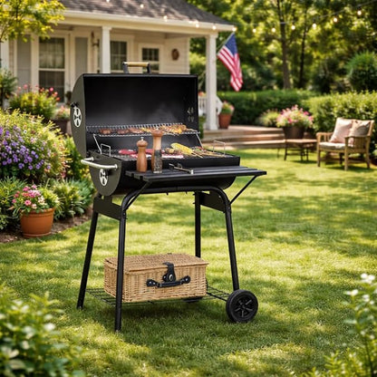 Parrilla Para Asar Carne, 30" Barrel Style Charcoal Grills, Portable Outdoor BBQ Smoker with Storage Shelf & Wheels, Heavy-Duty Steel Barbecue Grill for Garden, Camping, Picnic (30")