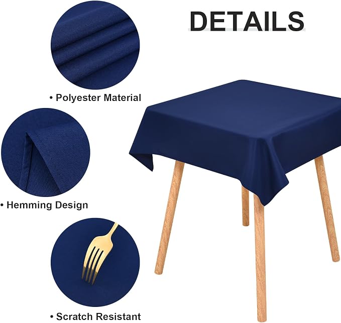 Wolkemer Small Square Tablecloth 36 x 36 Inch Washable Fabric Table Cloth Navy Blue Table Cover for Nightstand End Bedside Tables Tabletop Decoration
