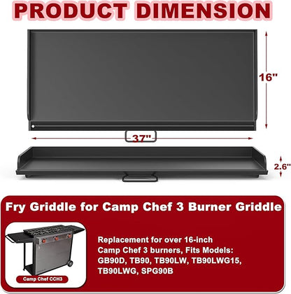 Flat Top Griddle for Camp Chef 3 Burner Griddle, 37" x 16" Fry Griddle Replacement Part for Camp Chef Tundra, Expedition 3X Combo SG100 Accessories, Outdoor BBQ Camping Grills Accessorie