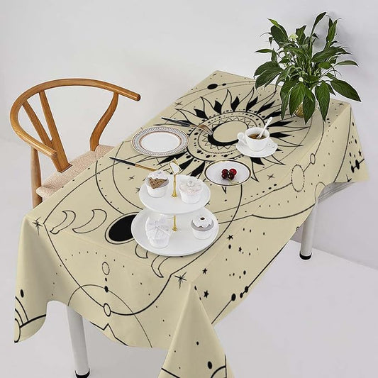 Vintage Tarot Moon Sun Tablecloth Moon Phase Star Galaxy Space Esoteric Astrology Table Cloth Water Resistant Wipeable Table Cover for Farmhouse Picnic Party Holiday Kitchen Dinner Table 60"x110"