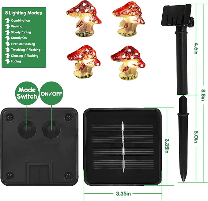 Garden Décor Solar Powered Outdoor String Light Mushroom Lamp Solar Garden Fairy Lights Mushroom Night Lights Gifts Cottage core Décor 14ft 40LEDs Solar Pathway Fence Yard Window Mushroom Decor