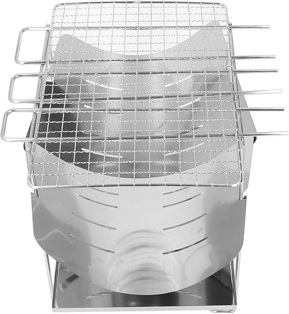 Camping Grills, Stainless Steel Portable Foldable Campfire Charcoal BBQ Grill, Lightweight Fire Pit for Travel, Outdoor Cooking, Bushcraft, Picnics, Garden, Balcony and Beach