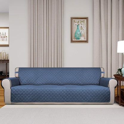 PureFit Reversible Quilted Couch Covers for Dogs Sofa Cover 4 Seater 88" | Dark Blue/Light Blue, Water Resistant Couch Protector, Washable Pet Couch Cover with Non Slip and Elastic Straps For Kids