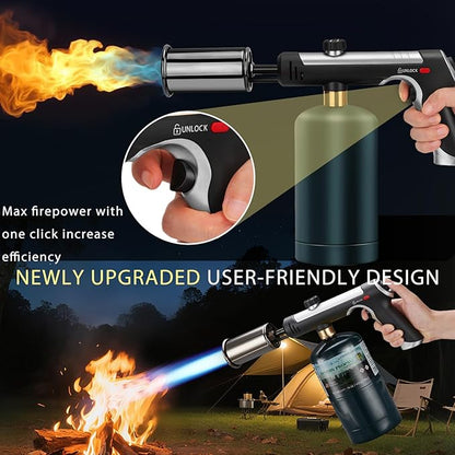 Propane Torch Gun, High-Heat Blow Torch with One-Touch Max Fire & Safety Lock, Adjustable Cooking Torch for Sous Vide, BBQ Grilling, Charcoal, Fireplace, DIY Projects (Tank Not Included)
